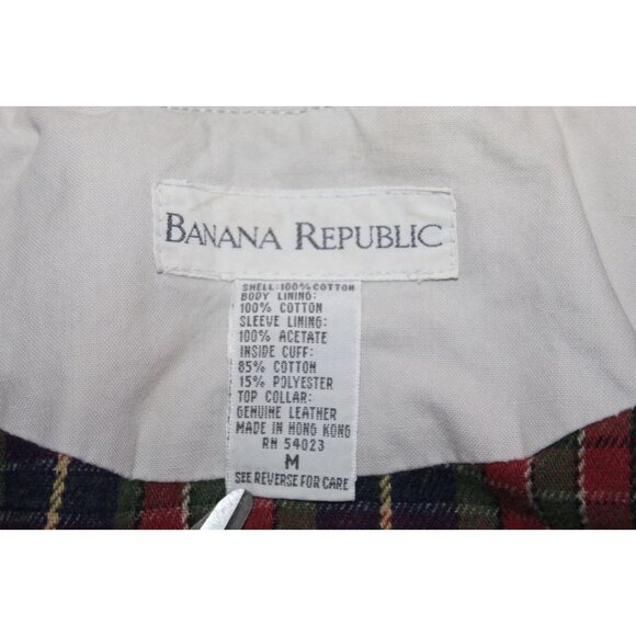 Vintage Banana Republic Canvas Barn Coat Leather Collar Cotton Plaid Lined M - Picture 6 of 10